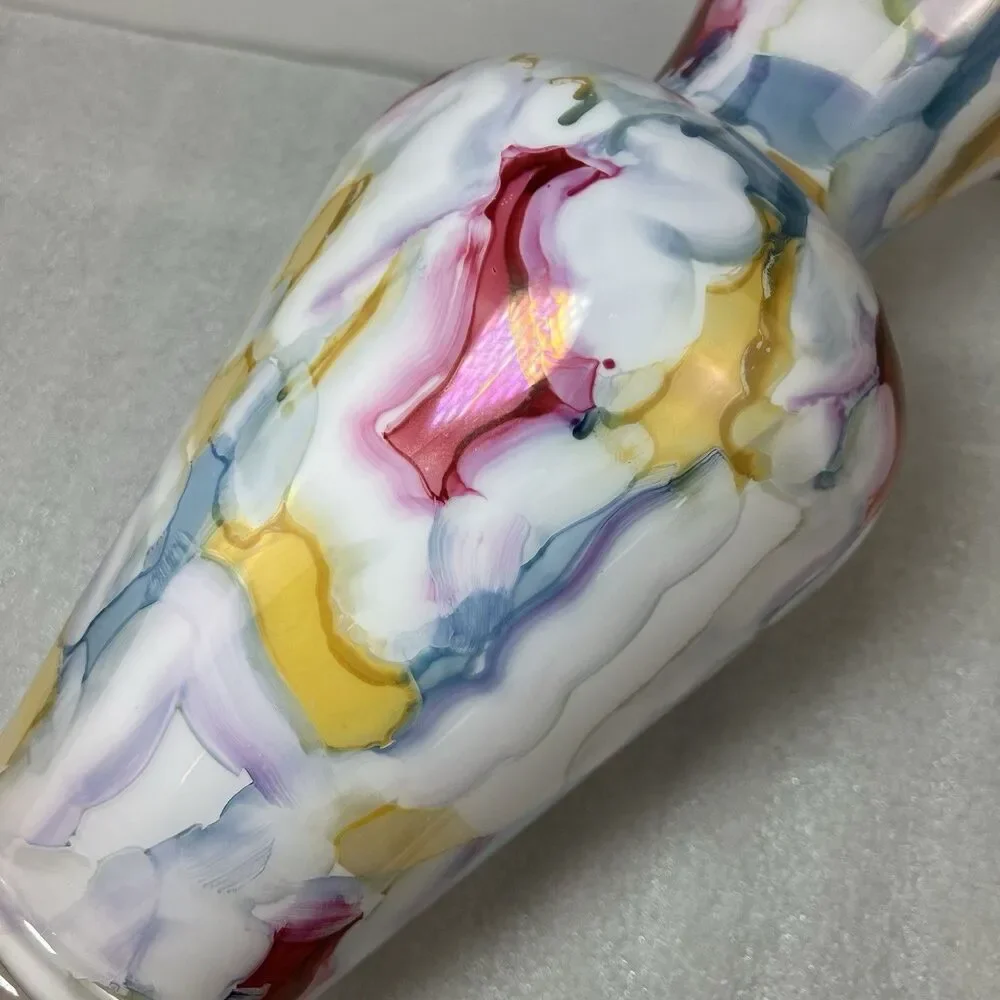 VTG Crane Crest Hand Blown Art Glass Vase Italy Murano Style Splatter MultiColor